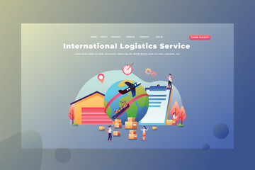 International Logistics Service between countries - Delivery and Cargo Web Page Header Landing Page Template Illustration