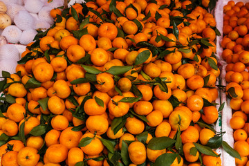 Wall Mural - pile of tangarine fruits on fruit market -