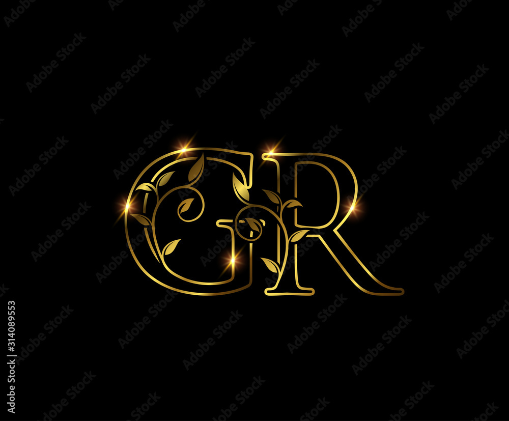 Golden G, R and GR Luxury Letter Logo Icon  - obrazy, fototapety, plakaty 