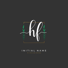 Handwritten initial letter H F HF for identity and logo. Vector logo template with handwriting and signature style.