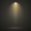 Yellow spotlight, bright light, golden stage lighting isolated on transparent background. Transparent vector effect.