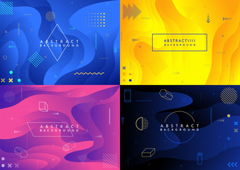 Fototapete - Abstract motion concept background set. Vector illustration. Fluid and liquid design. Memphis pattern. Shape and line. Design elements for banner, poster, invitation, card, social media, landing pages