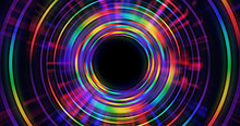 Abstract Saturated Rainbow Colorful Circle Background. Glowing Rays Emanate From Center. 3D Rendered Design Element
