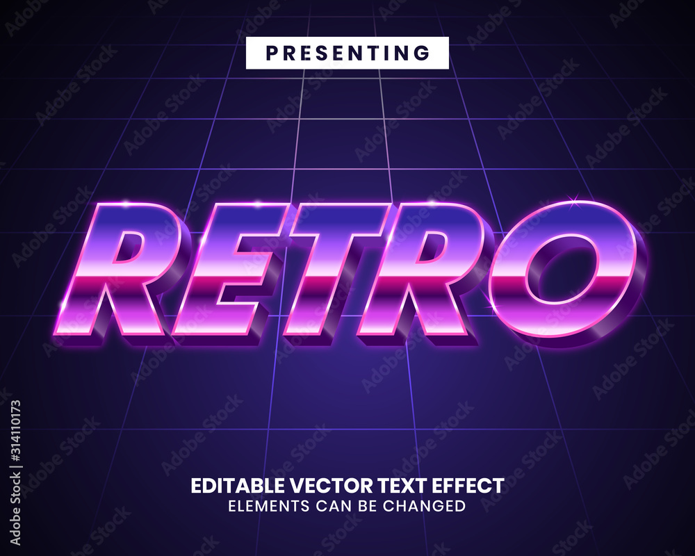 3d metal Retrowave futuristic editable text effect Stock Vector | Adobe ...