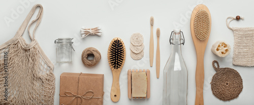 Fotomural Set of zero waste and plastic free cosmetic tools on white
