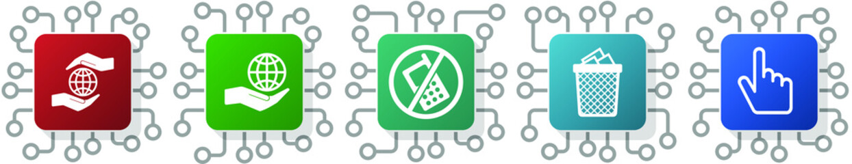 Fototapete - Set of earth protect, trash can and hand icons for webdesign and mobile applications, cpu, chip concept vector illustration