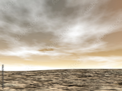 Cuadros en Lienzo Dry and arid ground by brown sunset - 3D render
