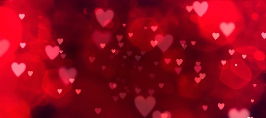 Valentines day background banner - abstract panorama background with red hearts - concept love