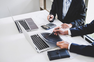 Poster - Business team investment working with computer and analysis graph stock market trading with stock chart data, business and technology concept