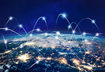 global communication technology and telecommunication financial network around planet earth. blockch