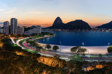 Wall Mural - rio de janeiro view towards sugar loaf mountain across botafogo beach and avenue of united nations