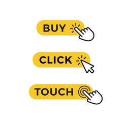 Poster - Set of yellow buttons for purchase, selection or registration. Graphic element for web design. Vector icons.
