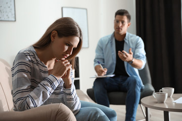 Poster - Professional psychotherapist working with patient in office