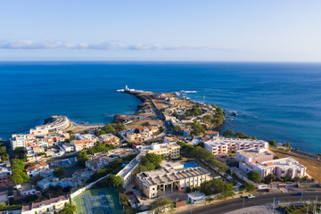aerial view of praia city in santiago - capital of cape verde islands - cabo verde