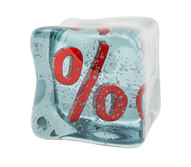 Poster - percent symbol frozen in ice cube, 3d rendering