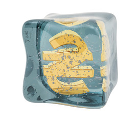 Poster - ukrainian hryvnia symbol frozen in ice cube, 3d rendering
