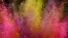Colorful Powder Exploding On Black Background In Super Slow Motion, Close-up.