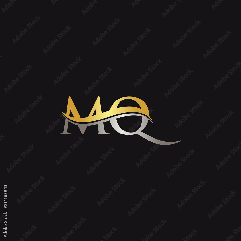 Initial Gold And Silver letter MQ Logo Design with black Background ...