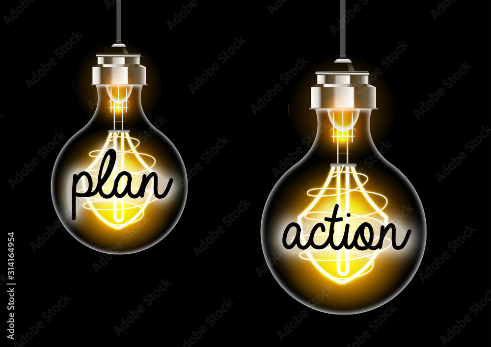 Concept plan et action ampoule electriques - obrazy, fototapety, plakaty 