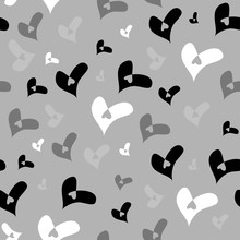 Seamless Background Of Black, White Hearts On A Dark Background, Perfect For Celebrations, Wedding Invitations, Mothers Day And Valentines Day