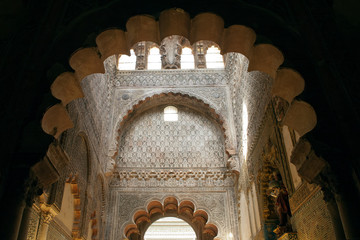 Cordoba Spain, arches and islamic carved decoration in the Mosque–Cathedral of Cordoba