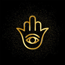 Hamsa Gold Icon. Vector Illustration Of Golden Particle Background.. Spiritual Concept Vector Illustration