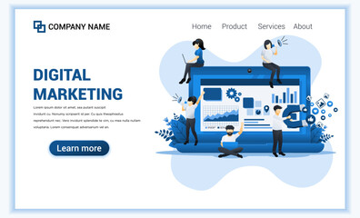 Wall Mural - Modern flat design concept of Digital Marketing with characters. Can use for web banner, content strategy, infographics, landing page, web template. Flat vector illustration
