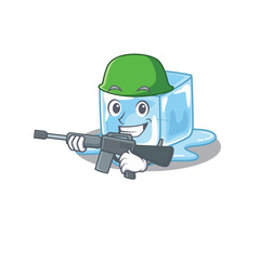 Sticker - A cartoon design of ice cube Army with machine gun