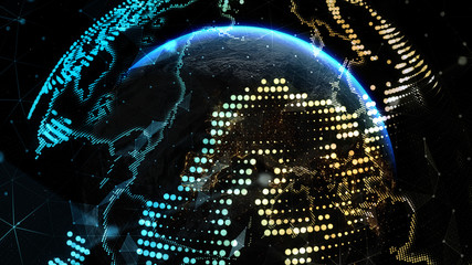 Wall Mural - Communication technology for internet business. Global world network and telecommunication on earth. Elements of this image furnished by NASA - 3d illustration