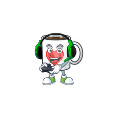 Sticker - Cool cup coffee love cartoon mascot with headphone and controller