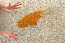 Glass Of Juice Fell On Carpet. Drink Spilled On Floor.