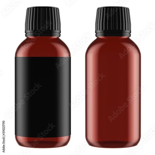 Download Mockup One Brown Syrup Bottle With Black Label One Brown Empty Syrup Bottle Mockup Stock Illustration Adobe Stock