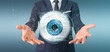 © Production Perig - Businessman holding a visual recognition eye concept with data - 3d rendering