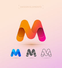 Vector letter M logo design template. Material design, origami paper, fluent flat and line art styles. Twisted app icon