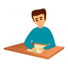 Poster - Boy writing exam test icon. Cartoon of boy writing exam test vector icon for web design isolated on white background