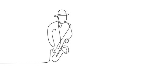 Wall Mural - continuous line drawing of jazz music.