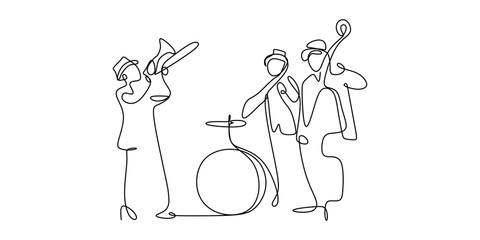 Wall Mural - continuous line drawing of jazz music.