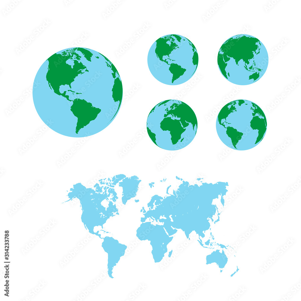 World map with earth globes, editable vector. Stock Vector | Adobe Stock