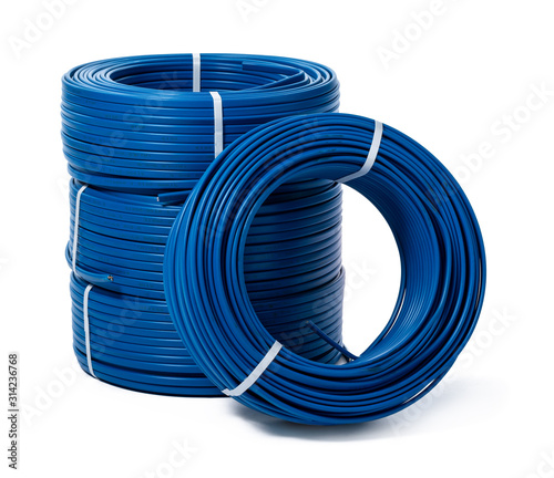 Fotomural coils of blue cable isolated on white background