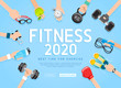 © graphixmania - Exercises 2020 conceptual design. Set of young people doing workout. Sport fitness banner promotion vector Illustrations.
