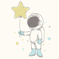 Wall Mural - baby astronaut holds a balloon
