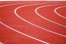 Red Running Sport Track Background And Texture. Sport Running Track Concept.