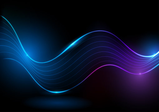 Glowing neon blue purple abstract wavy background. Vector design