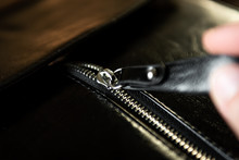 Black Leather Detail Handbag With Metal Lock Zipper