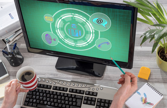 Social marketing concept on a computer