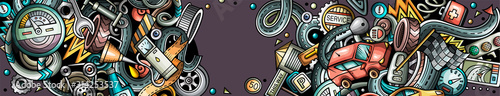 Fotomural Auto hand drawn doodle banner. Cartoon detailed flyer.