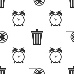 Wall Mural - Set Scotch, Trash can and Alarm clock on seamless pattern. Vector