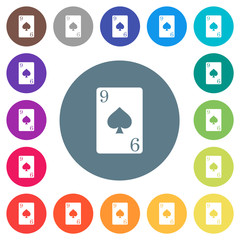 Poster - Nine of spades card flat white icons on round color backgrounds