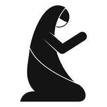 Muslim Woman Prayer Icon. Simple Illustration Of Muslim Woman Prayer Vector Icon For Web Design Isolated On White Background