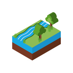 Sticker - Isolated isometric trees and river vector design